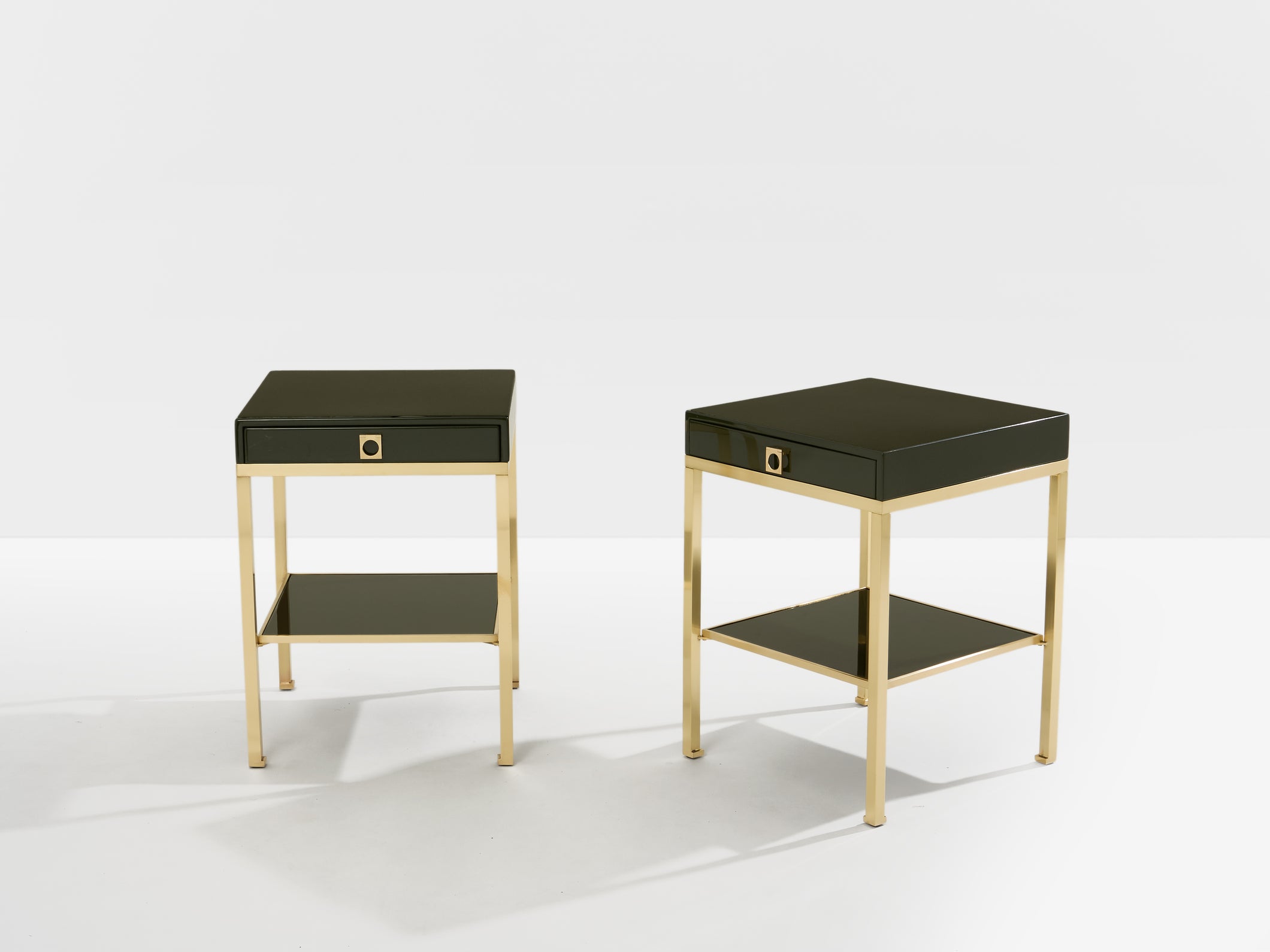 Pair of side tables green lacquer brass Guy Lefevre Maison Jansen 1970