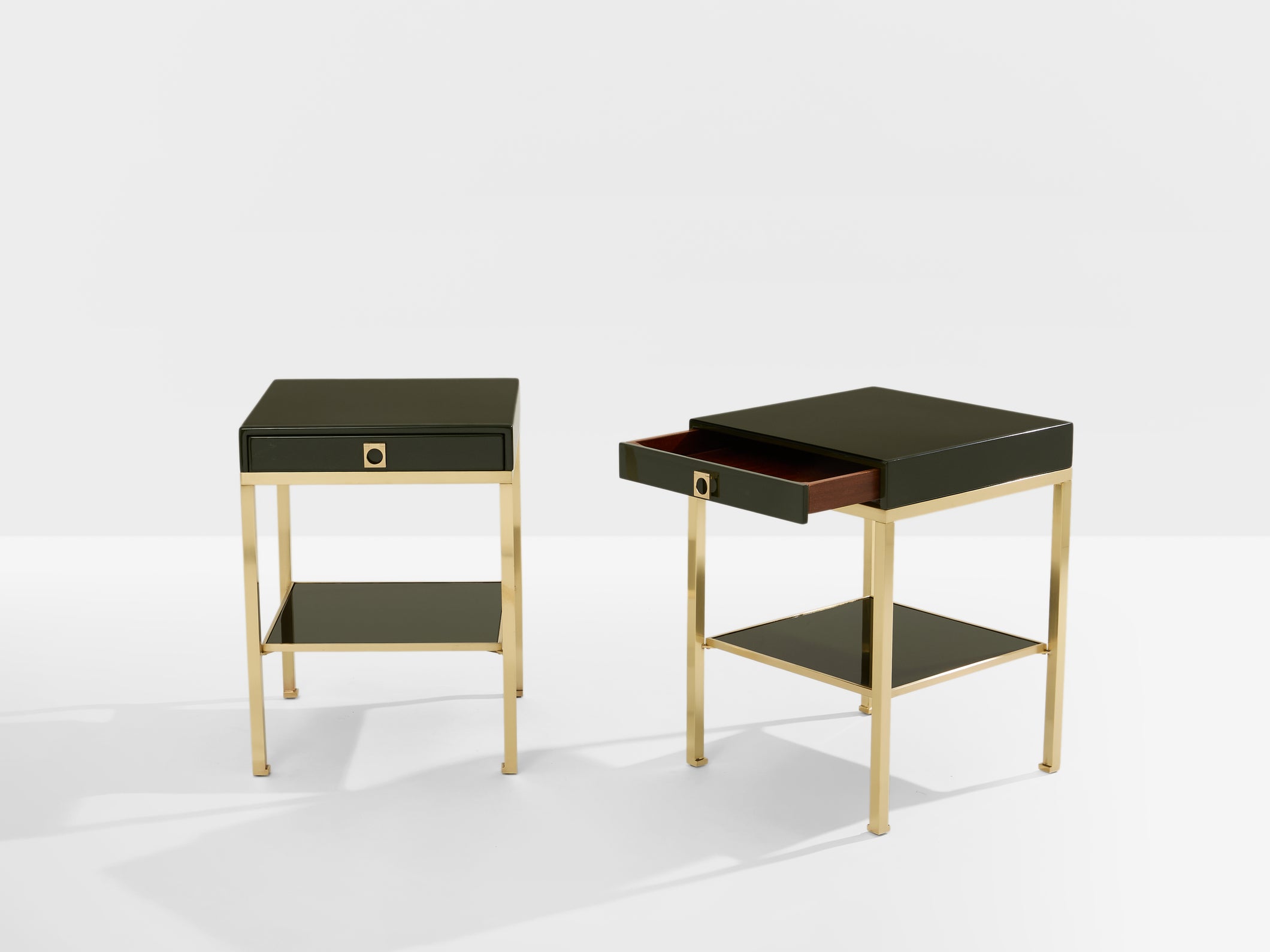 Pair of side tables green lacquer brass Guy Lefevre Maison Jansen 1970