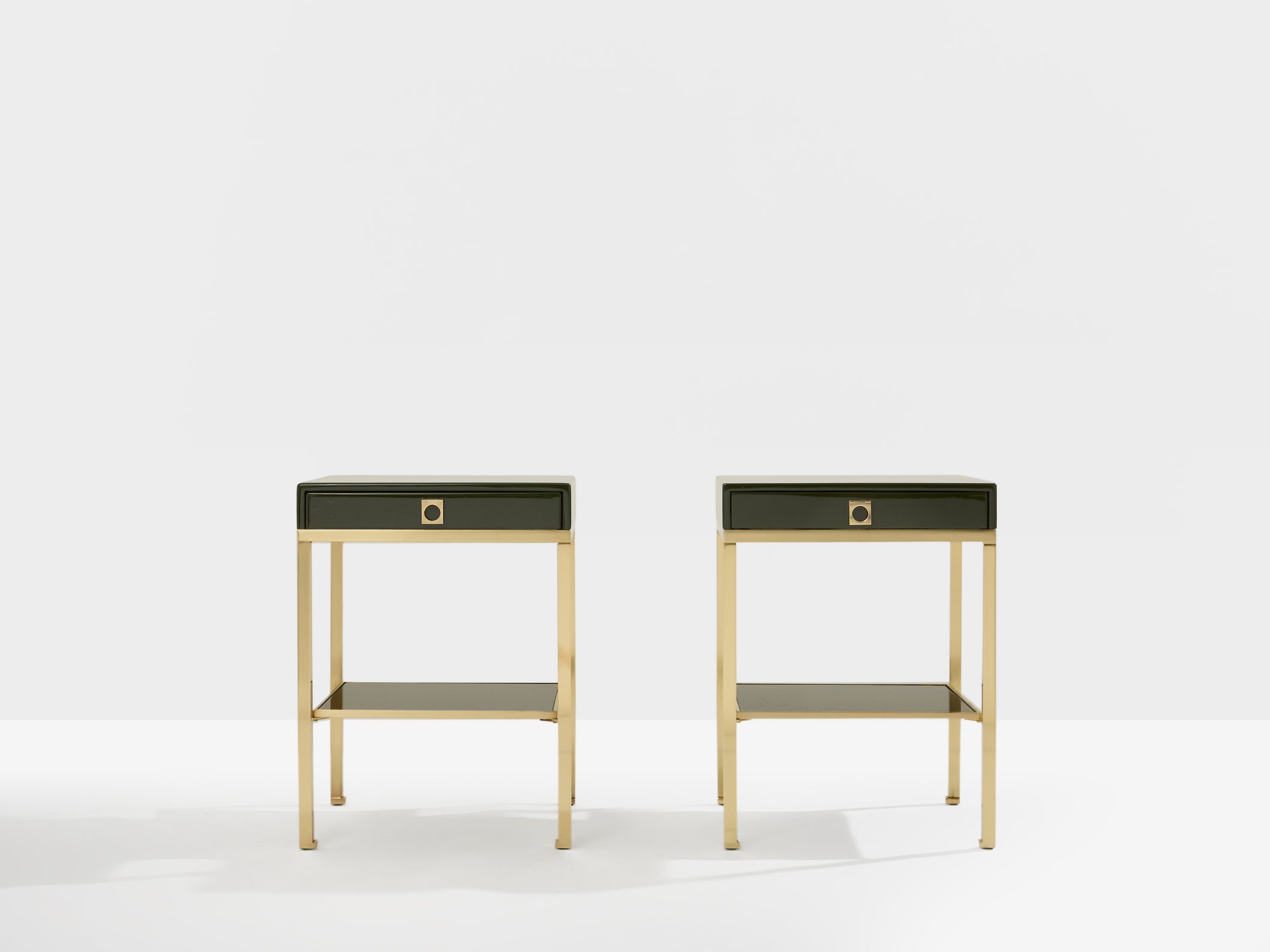 Pair of side tables green lacquer brass Guy Lefevre Maison Jansen 1970