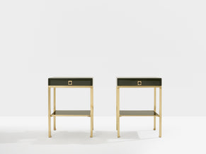 Pair of side tables green lacquer brass Guy Lefevre Maison Jansen 1970