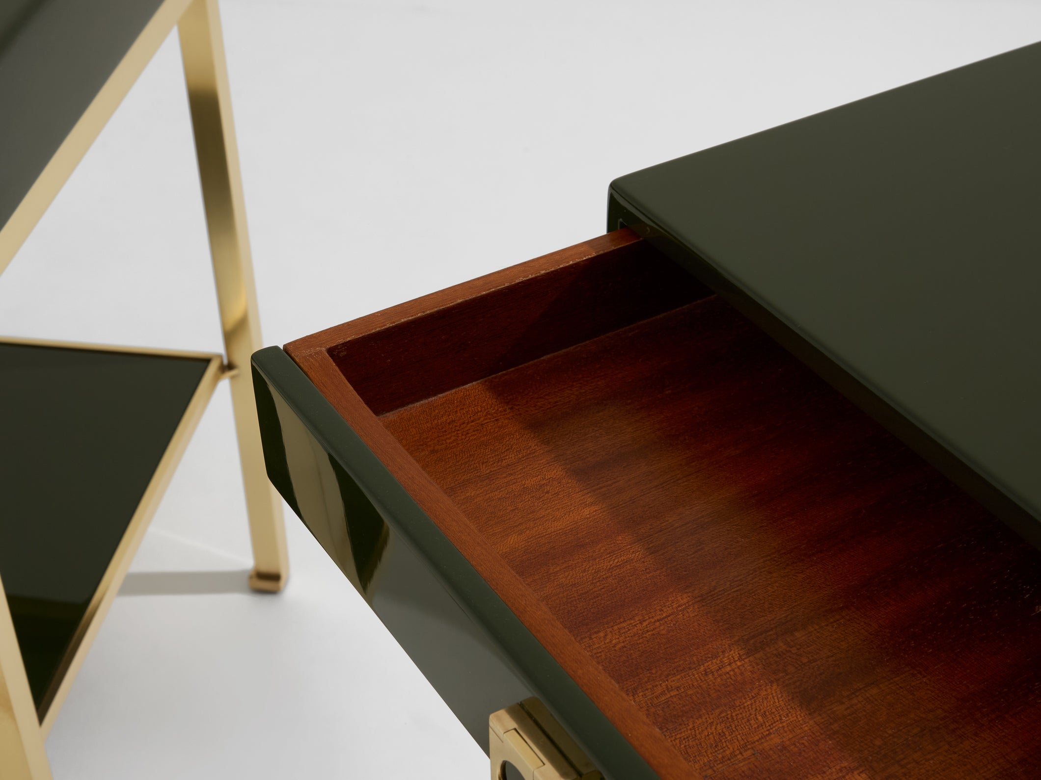 Pair of side tables green lacquer brass Guy Lefevre Maison Jansen 1970