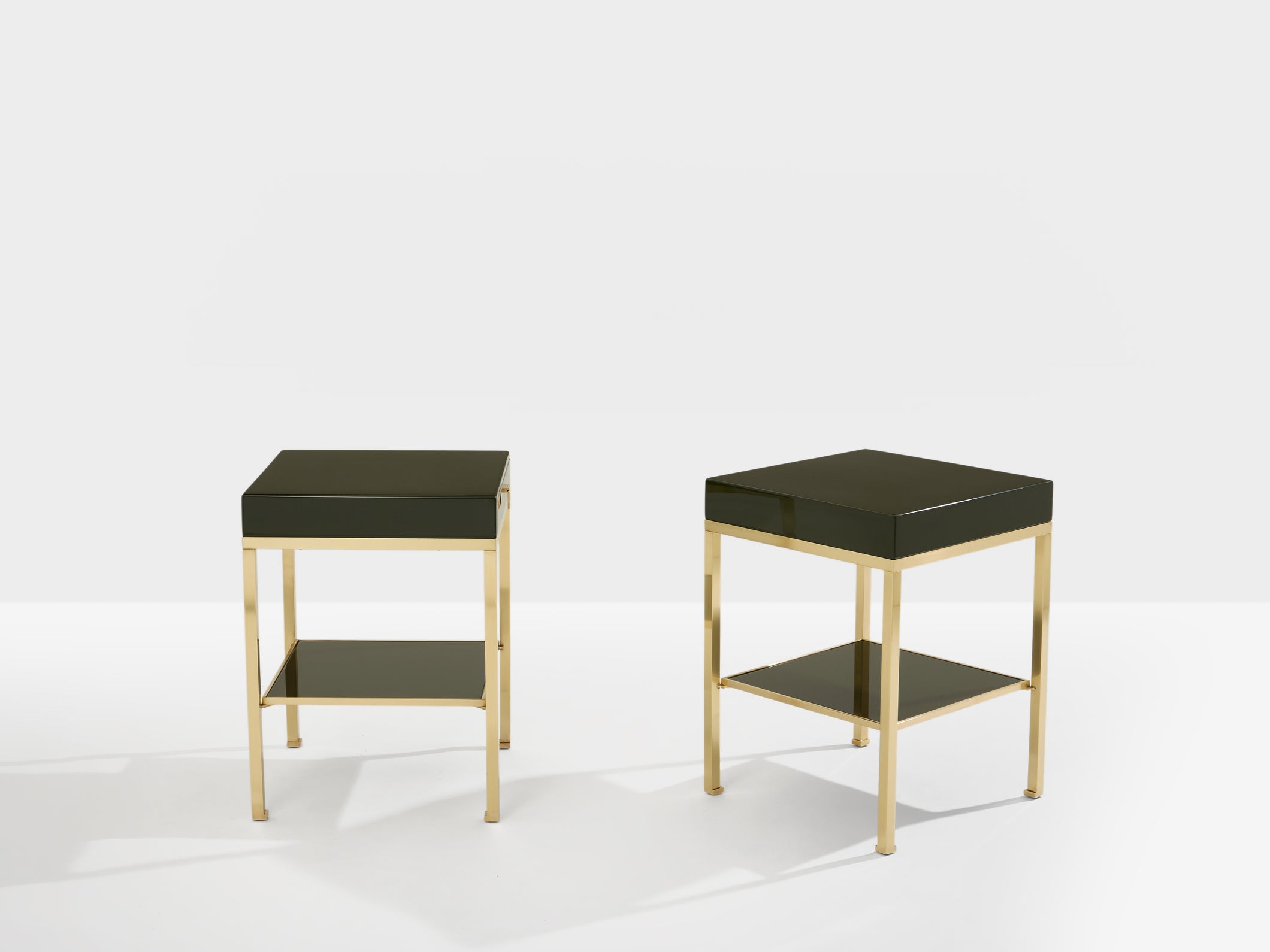 Pair of side tables green lacquer brass Guy Lefevre Maison Jansen 1970