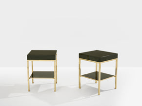 Pair of side tables green lacquer brass Guy Lefevre Maison Jansen 1970