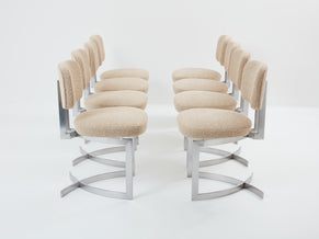 Paul Legeard 8 chaises en acier inox et laine bouclée 1970