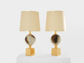 Paire de lampes céramique et laiton de Philippe Barbier 1970s 
