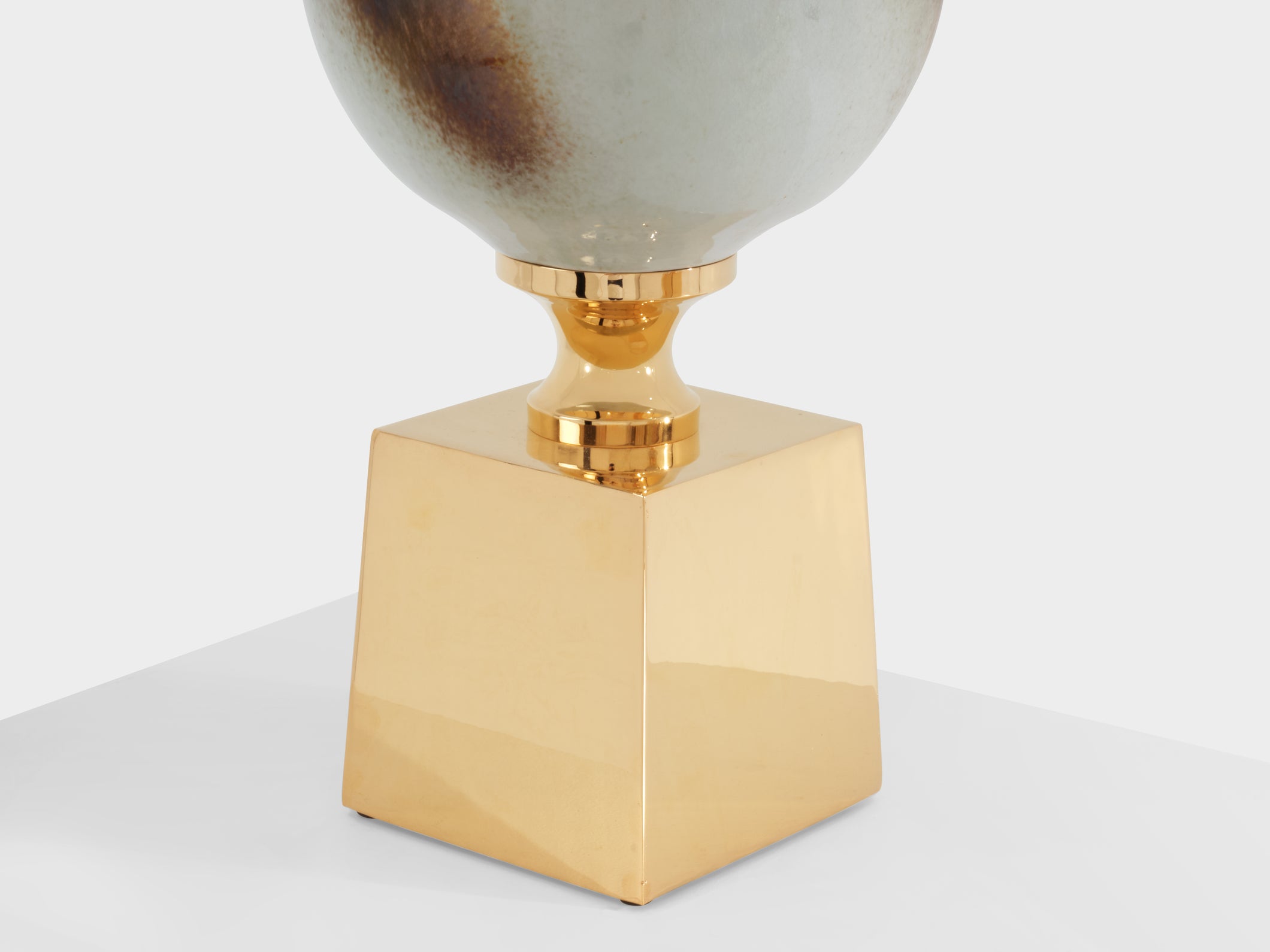 Paire de lampes céramique et laiton de Philippe Barbier 1970s 