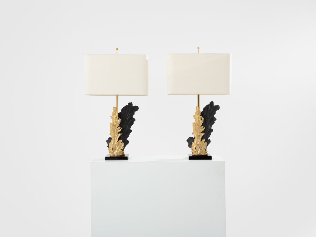 Philippe Cheverny pair of large resin and bronze table lamps 1970s