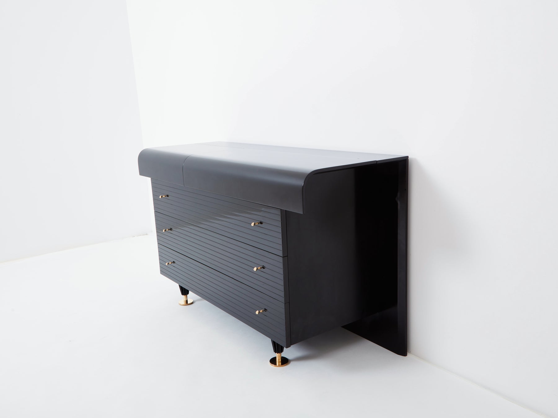 Pierre Cardin signed commode black lacquered and brass 1980s