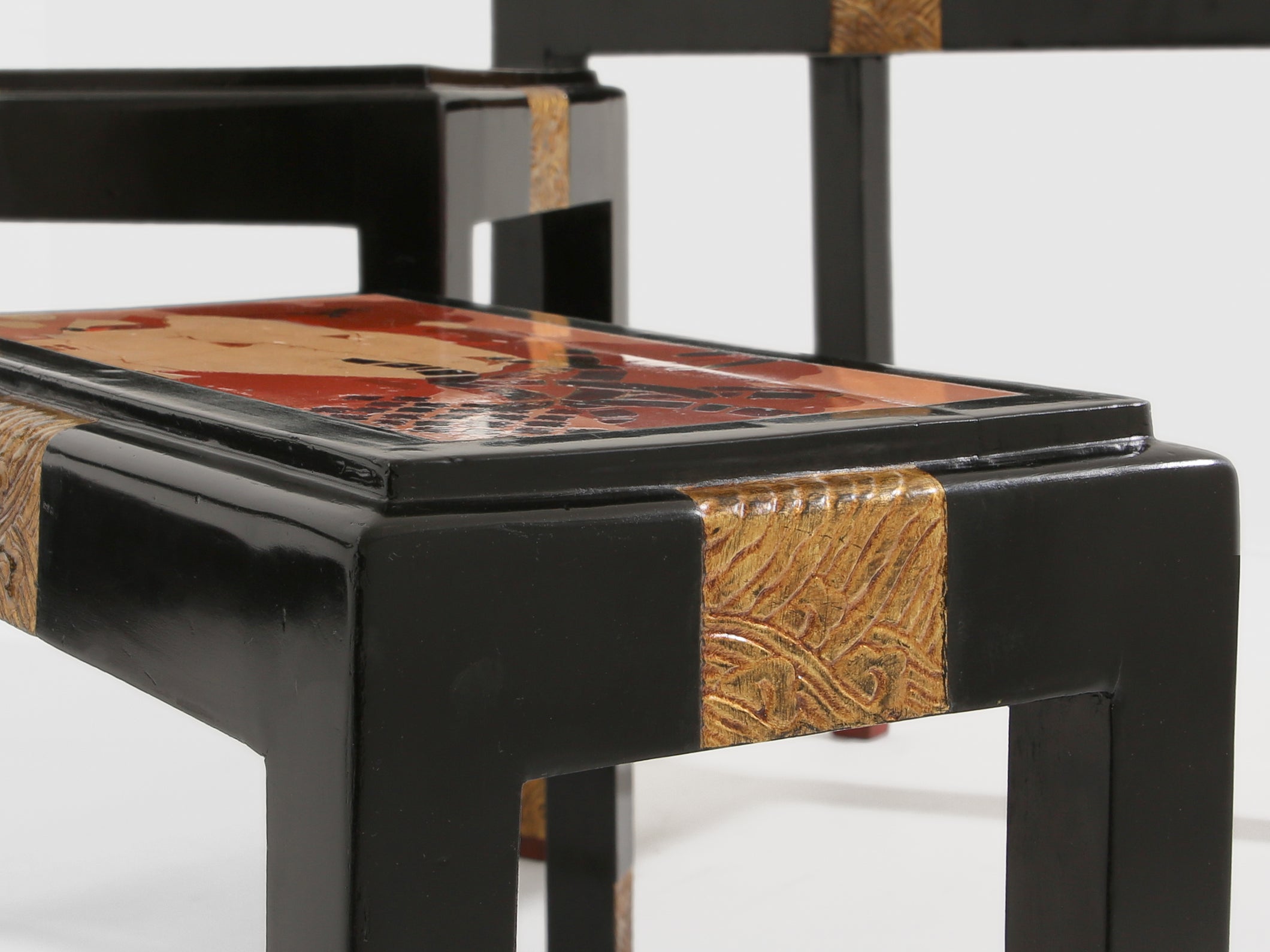 Set of three nesting tables asian decor ebonized and gilt wood 1920s