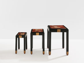 Set of three nesting tables asian decor ebonized and gilt wood 1920s