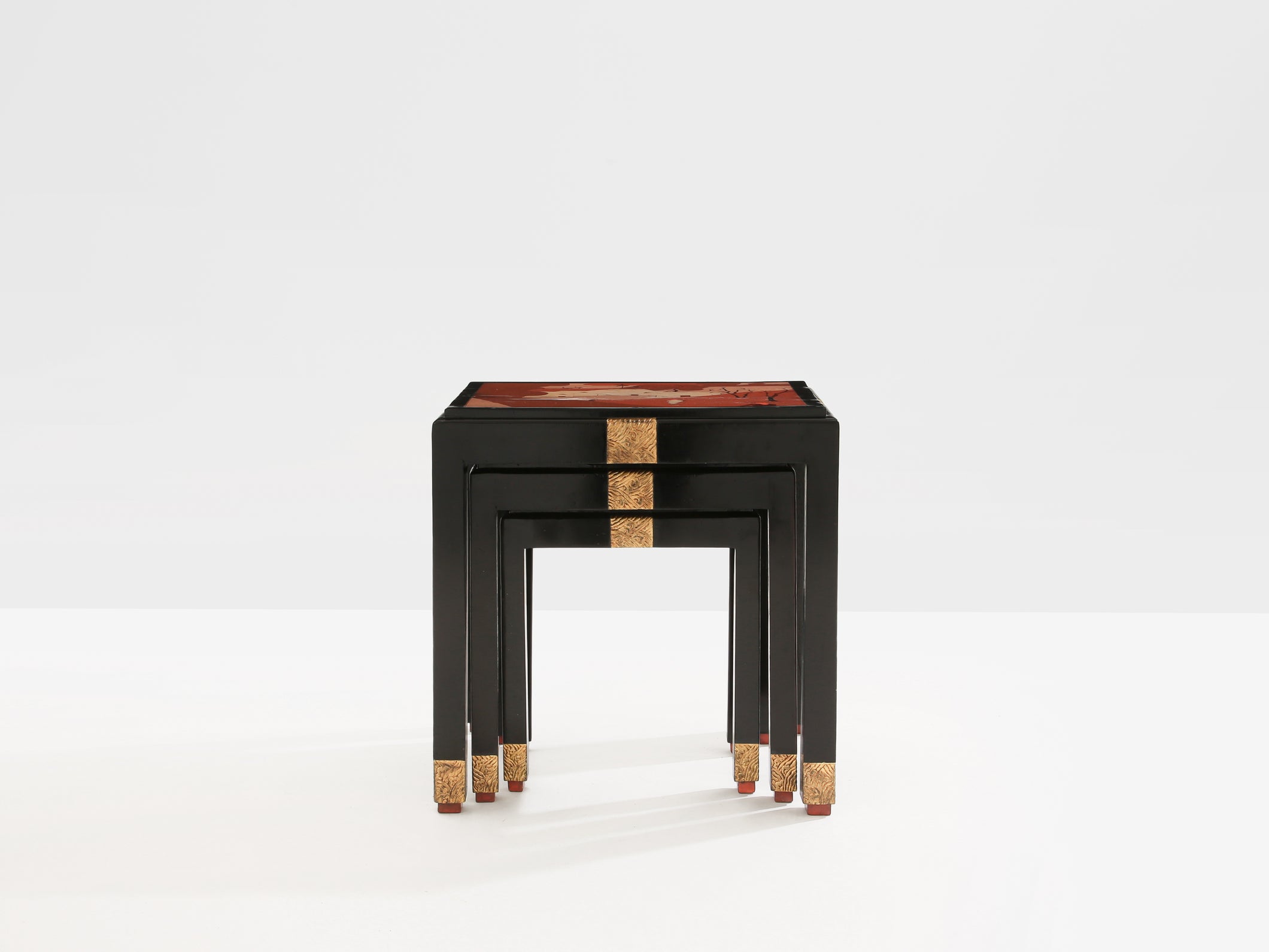 Set of three nesting tables asian decor ebonized and gilt wood 1920s