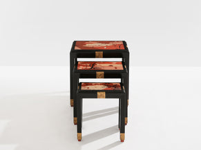 Set of three nesting tables asian decor ebonized and gilt wood 1920s