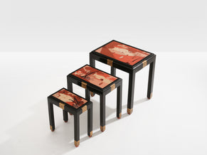 Set of three nesting tables asian decor ebonized and gilt wood 1920s