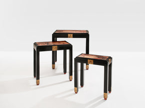 Set of three nesting tables asian decor ebonized and gilt wood 1920s