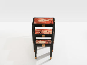 Set of three nesting tables asian decor ebonized and gilt wood 1920s