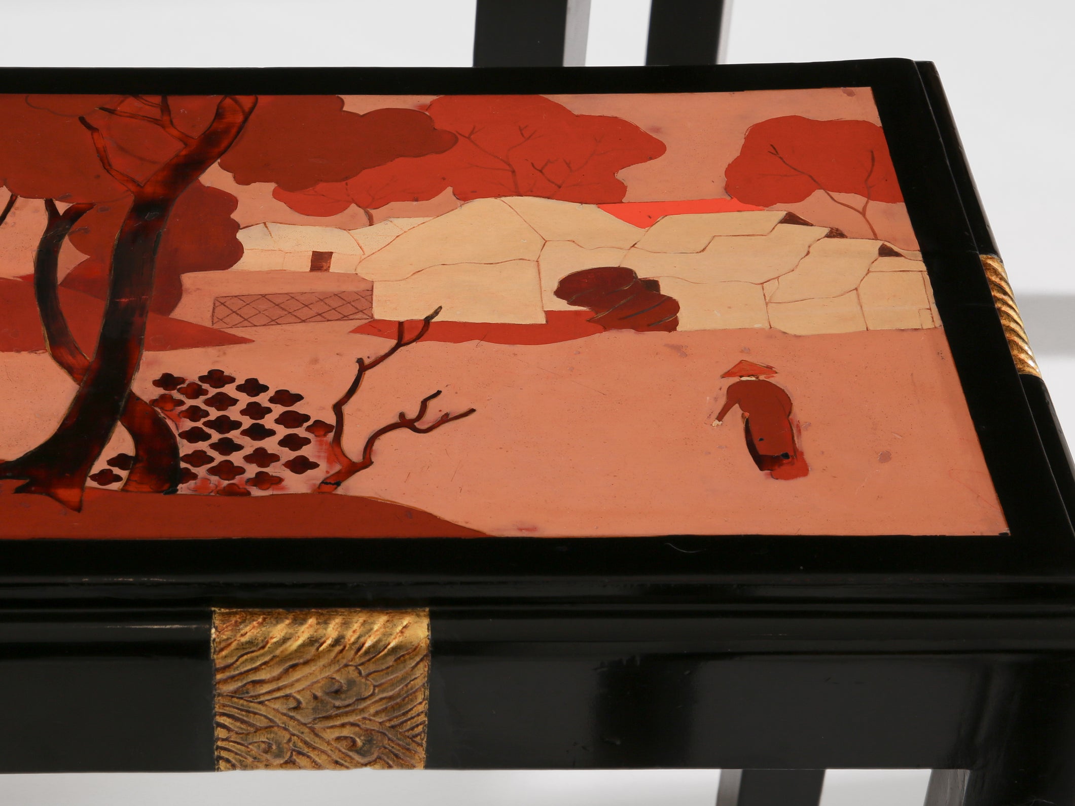 Set of three nesting tables asian decor ebonized and gilt wood 1920s