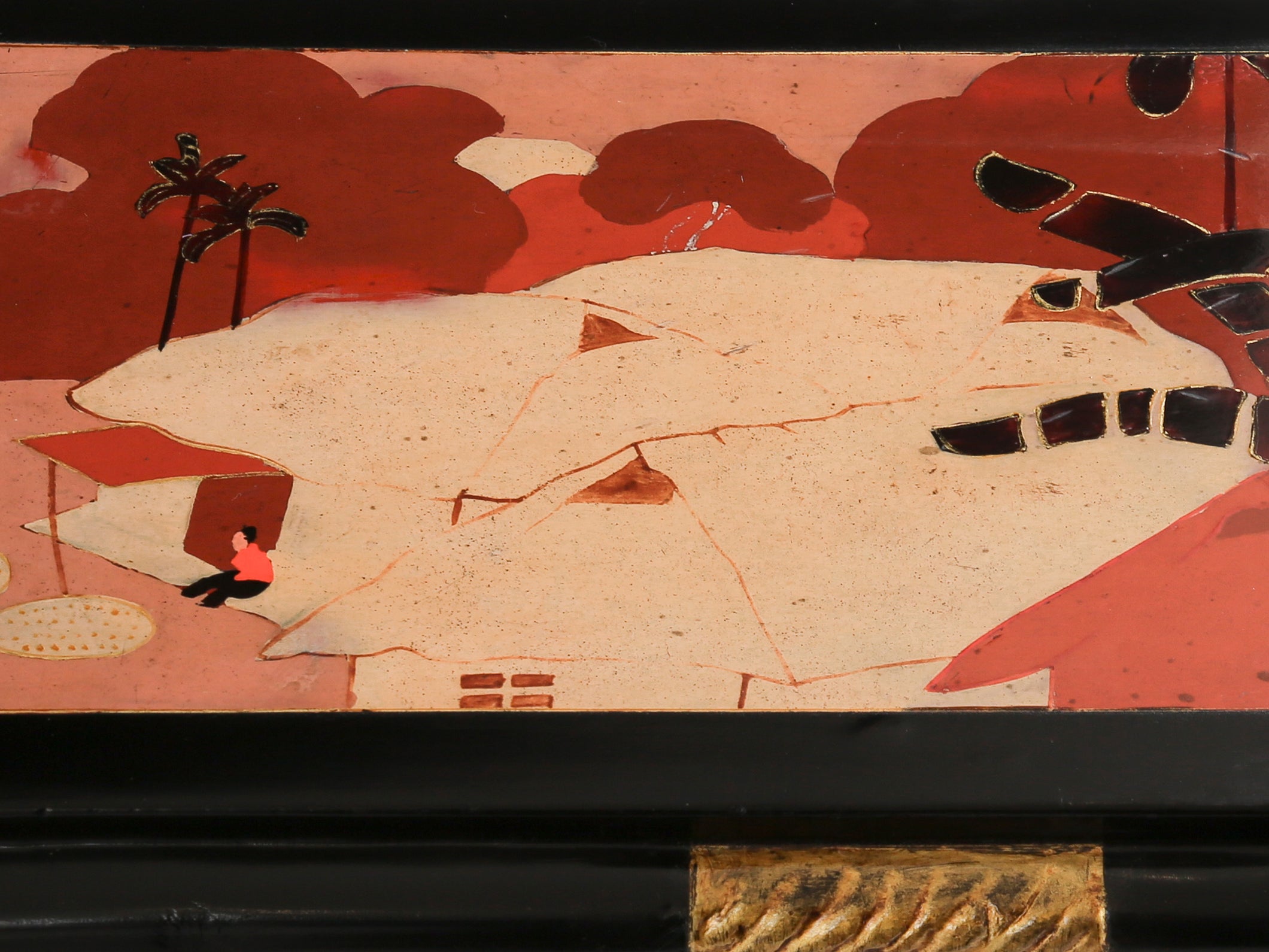 Set of three nesting tables asian decor ebonized and gilt wood 1920s