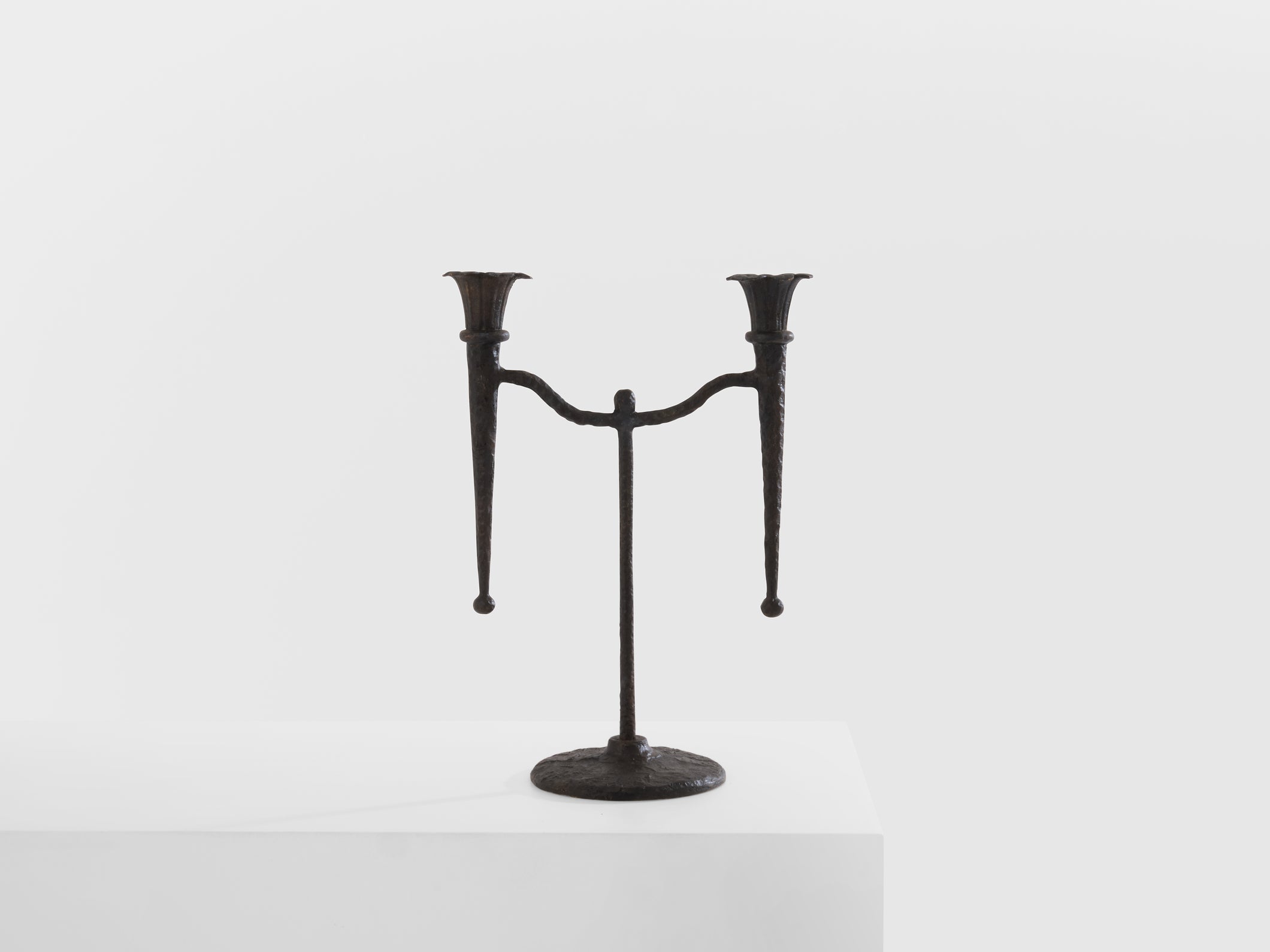 Tall French brutalist bronze candlestick 1940