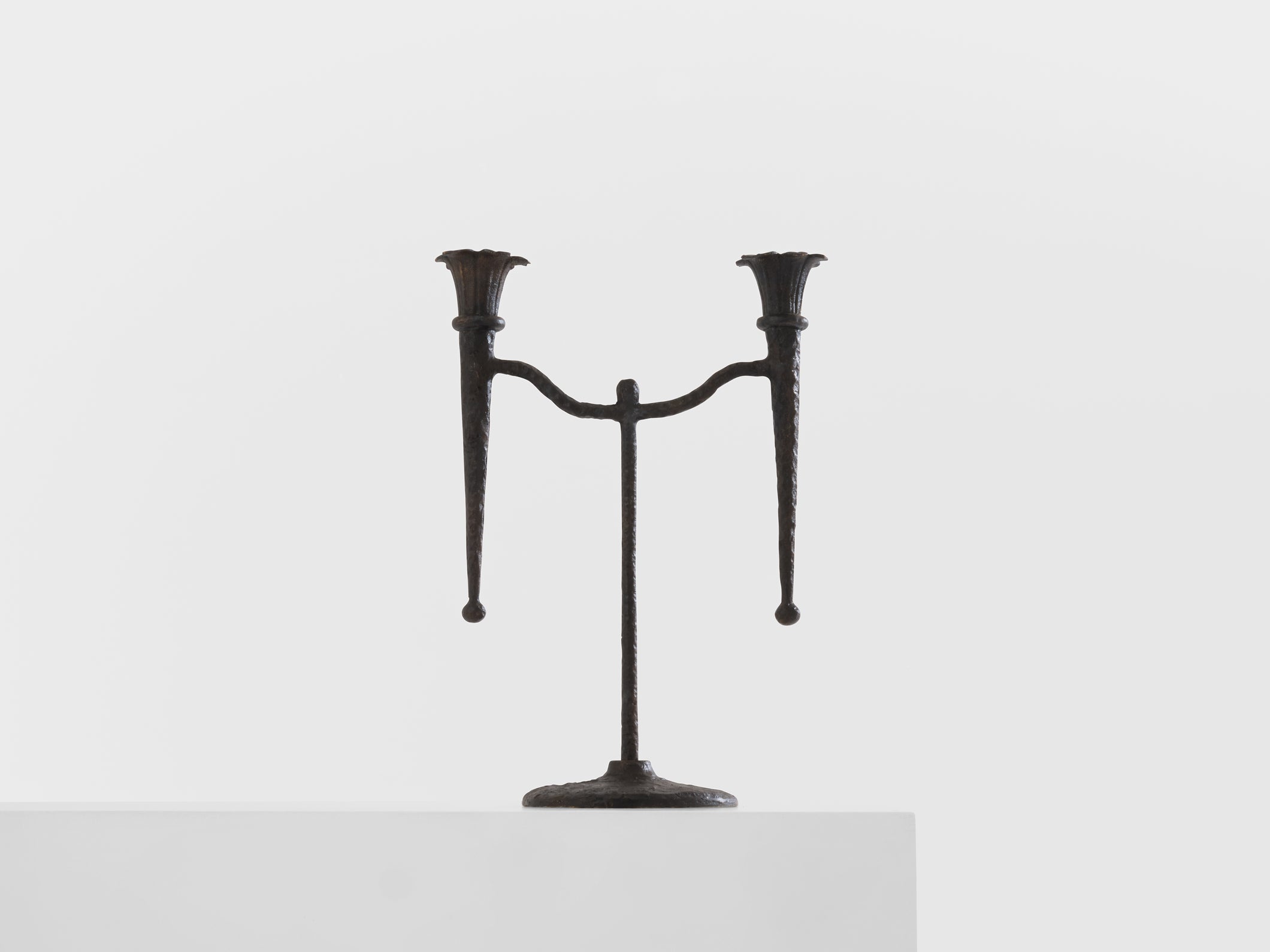Tall French brutalist bronze candlestick 1940