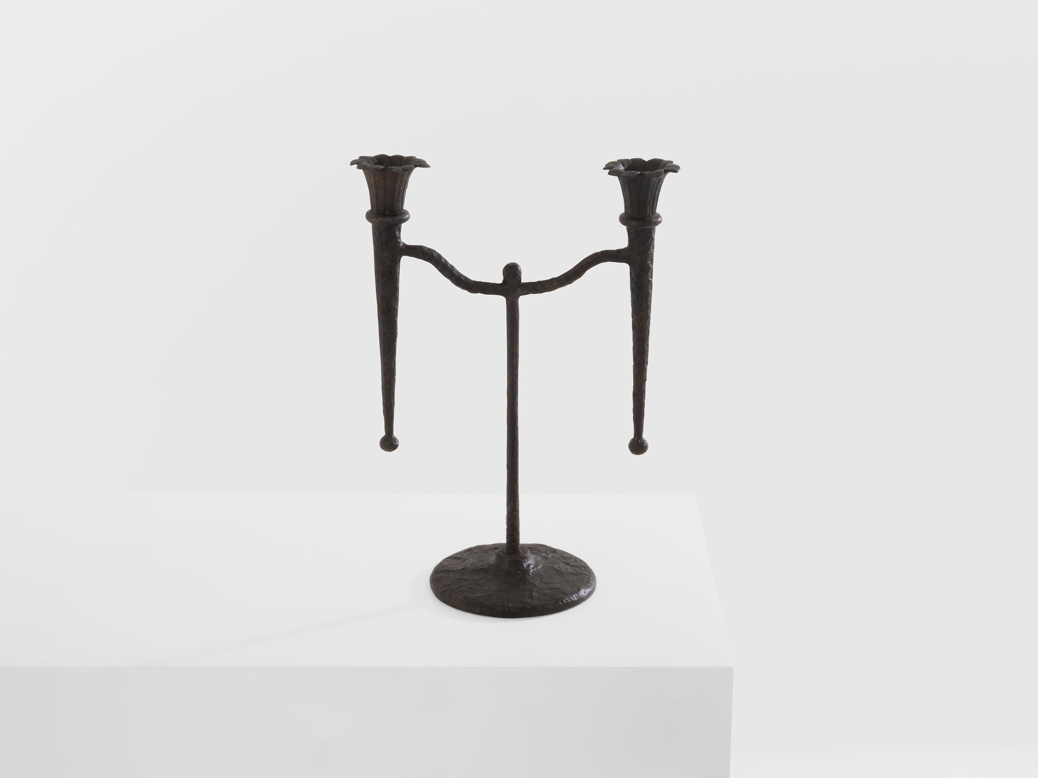 Tall French brutalist bronze candlestick 1940