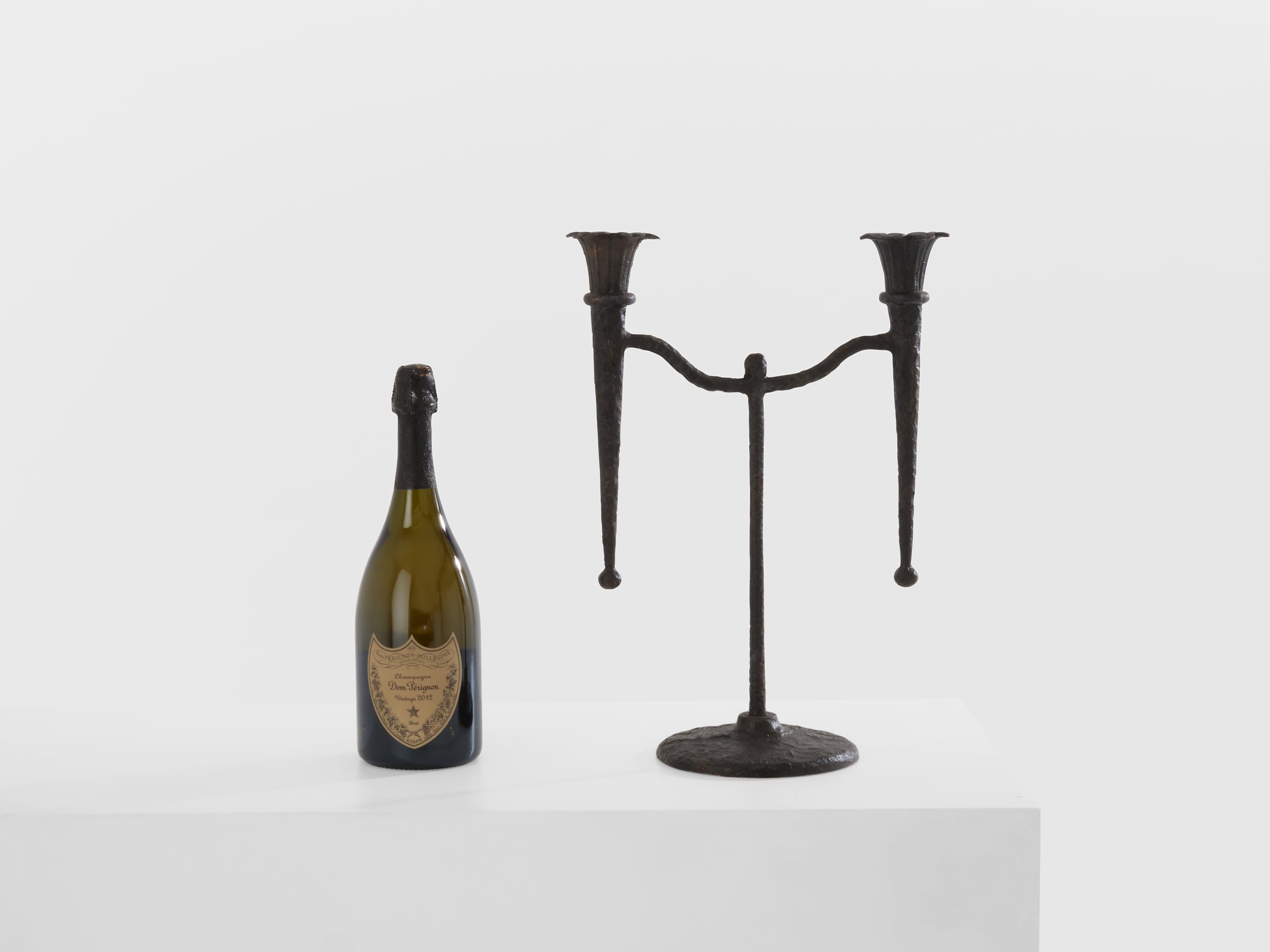 Tall French brutalist bronze candlestick 1940