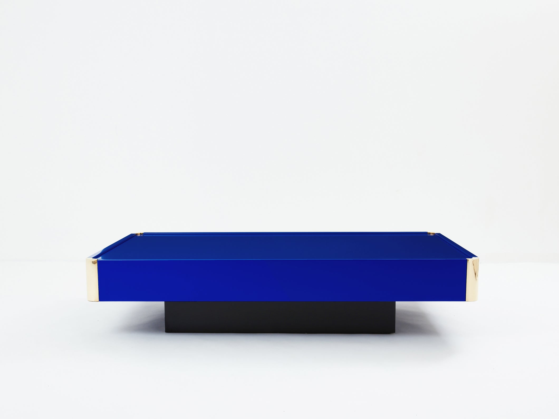 Willy Rizzo Majorelle blue lacquer and brass coffee table 1970s