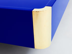 Table basse de Willy Rizzo laquée bleu électrique et laiton 1970