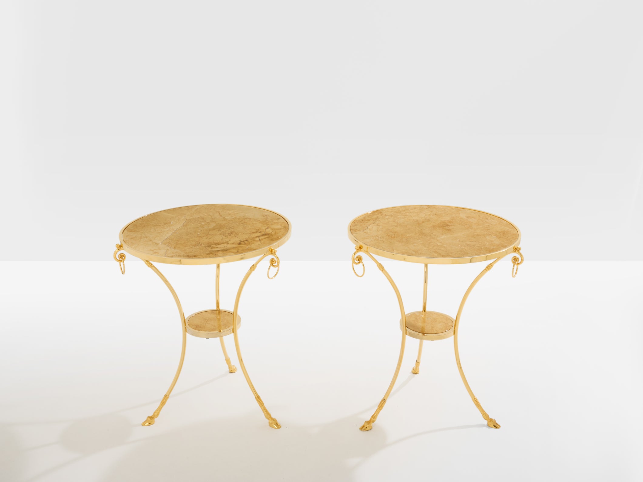 Maison Charles Neoclassical brass marble gueridon table 1960s