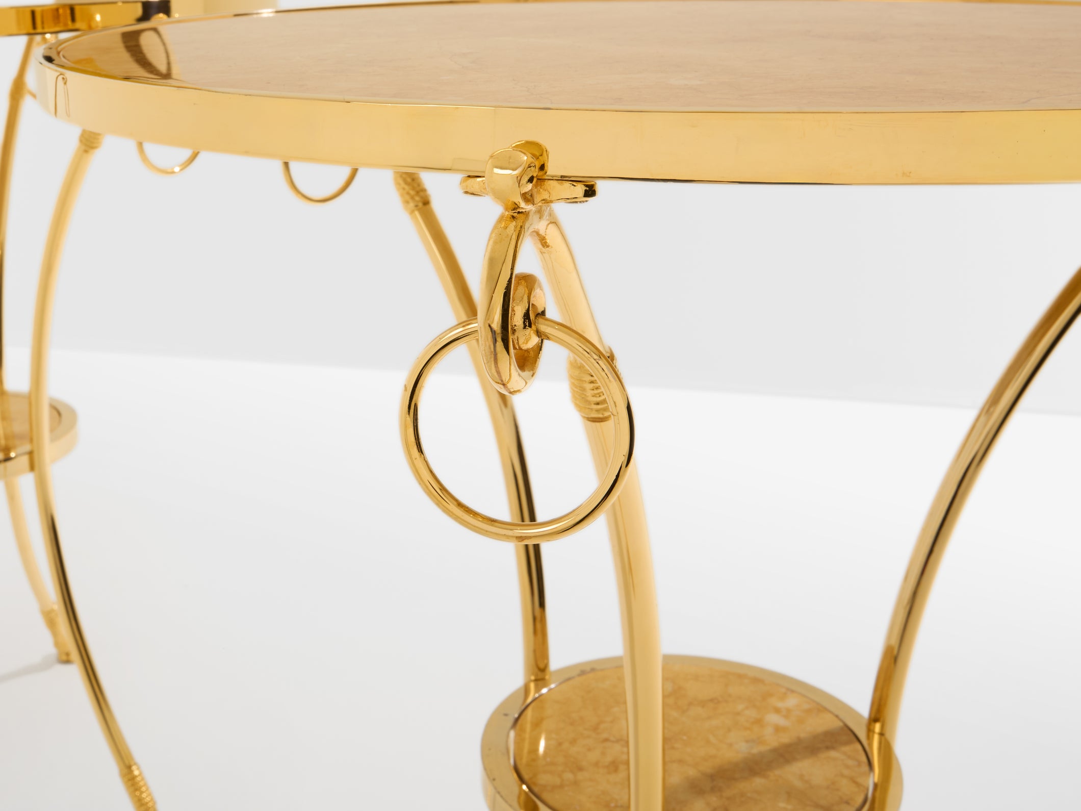 Maison Charles Neoclassical brass marble gueridon table 1960s