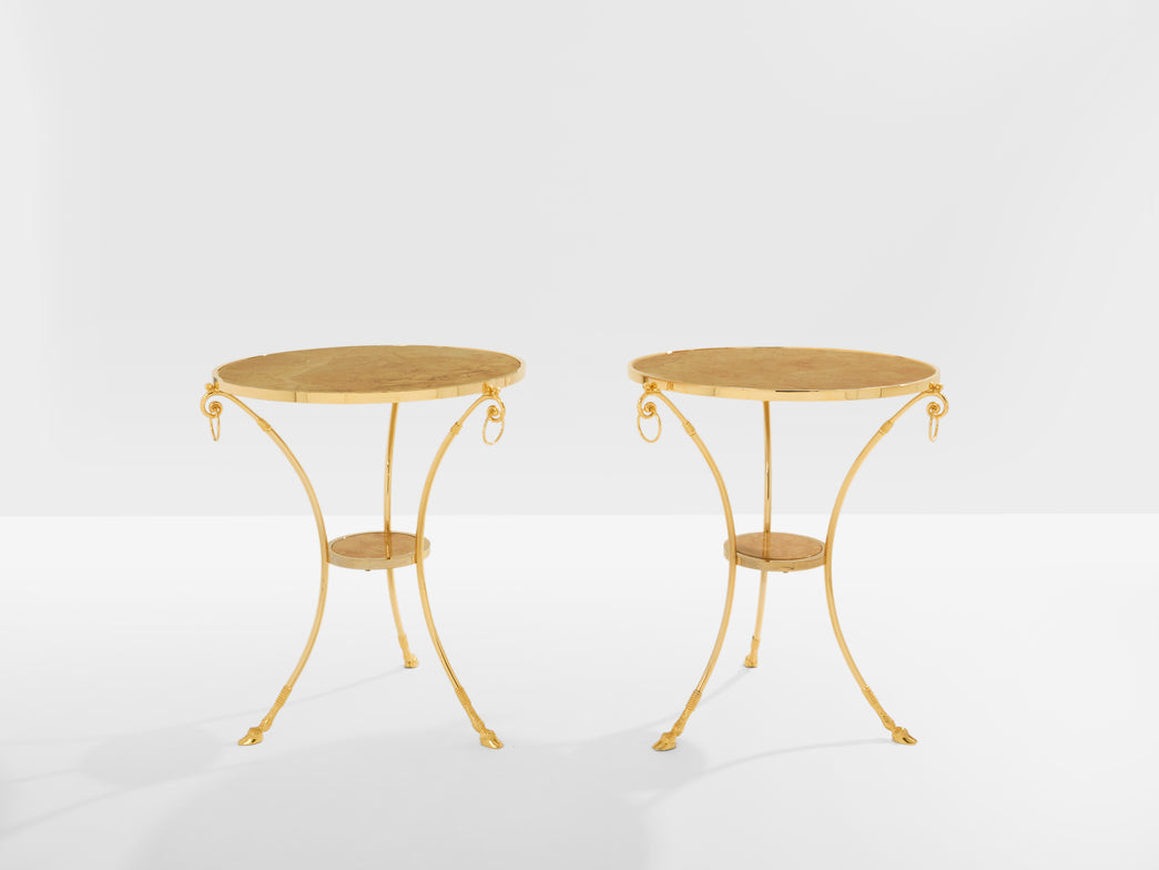 Maison Charles Neoclassical brass marble gueridon table 1960s