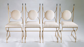 Set of 4 mid-century chairs gold leaf and velvet by Roger Thibier 1960s