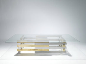 Rare grande table basse laiton et chrome Pierre Cardin années 70