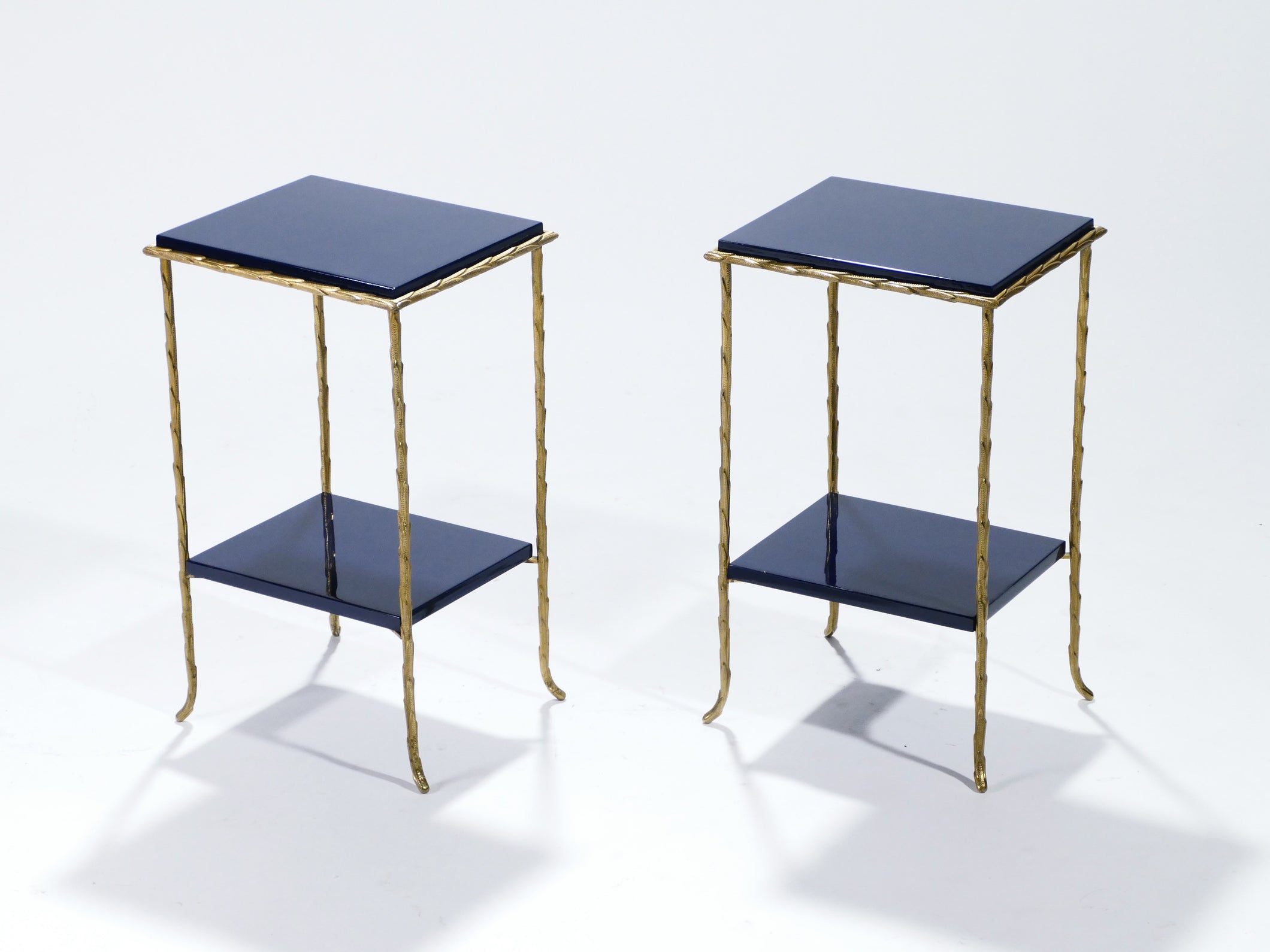 Bronze faux bamboo side tables by Maison Baguès 1960's