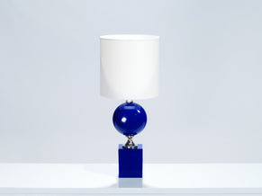 Pair of blue lacquered metal lamps by Philippe Barbier 1970’s