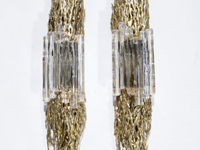 Large pair of Claude Victor Boeltz bronze and glass sconces 1970s