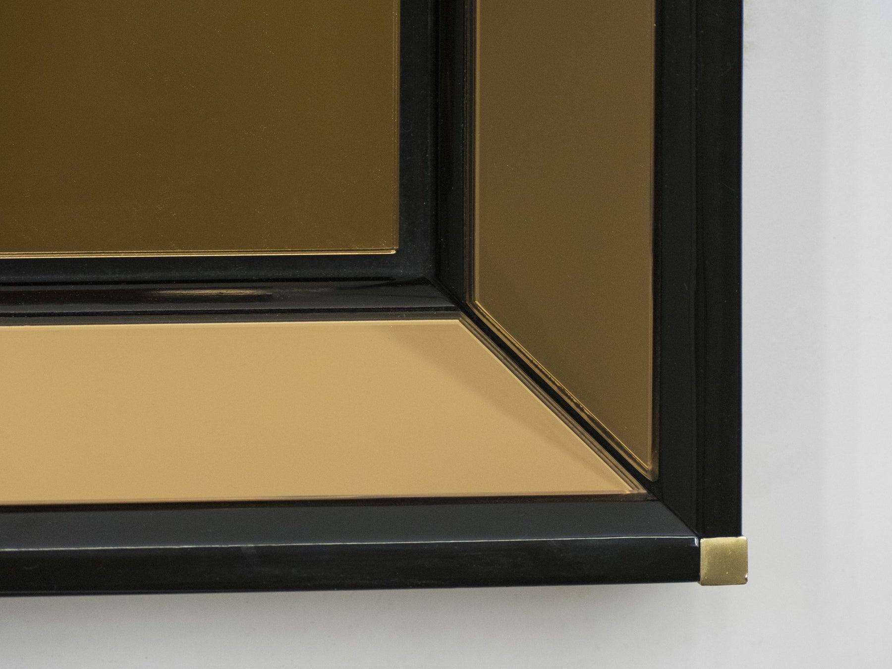 Italian Mirror by Sandro Petti black lacquered brass mirrored 1970s