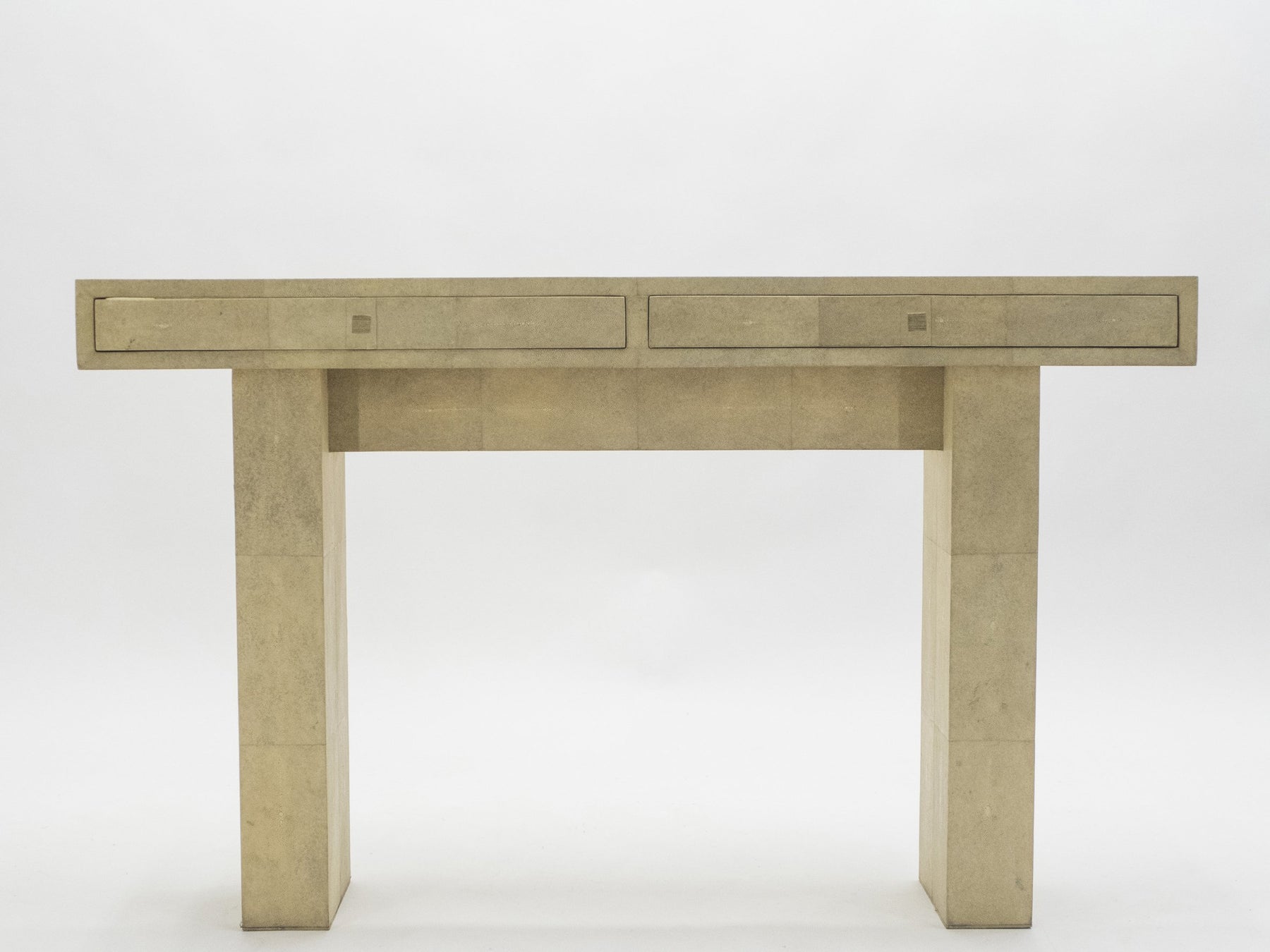 Unique Neoclassical French shagreen brass glass console table 1980s