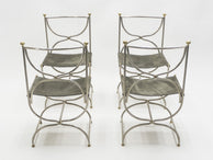 Rare Set of ten Mid Century steel brass leather chairs Maison Jansen 1960s