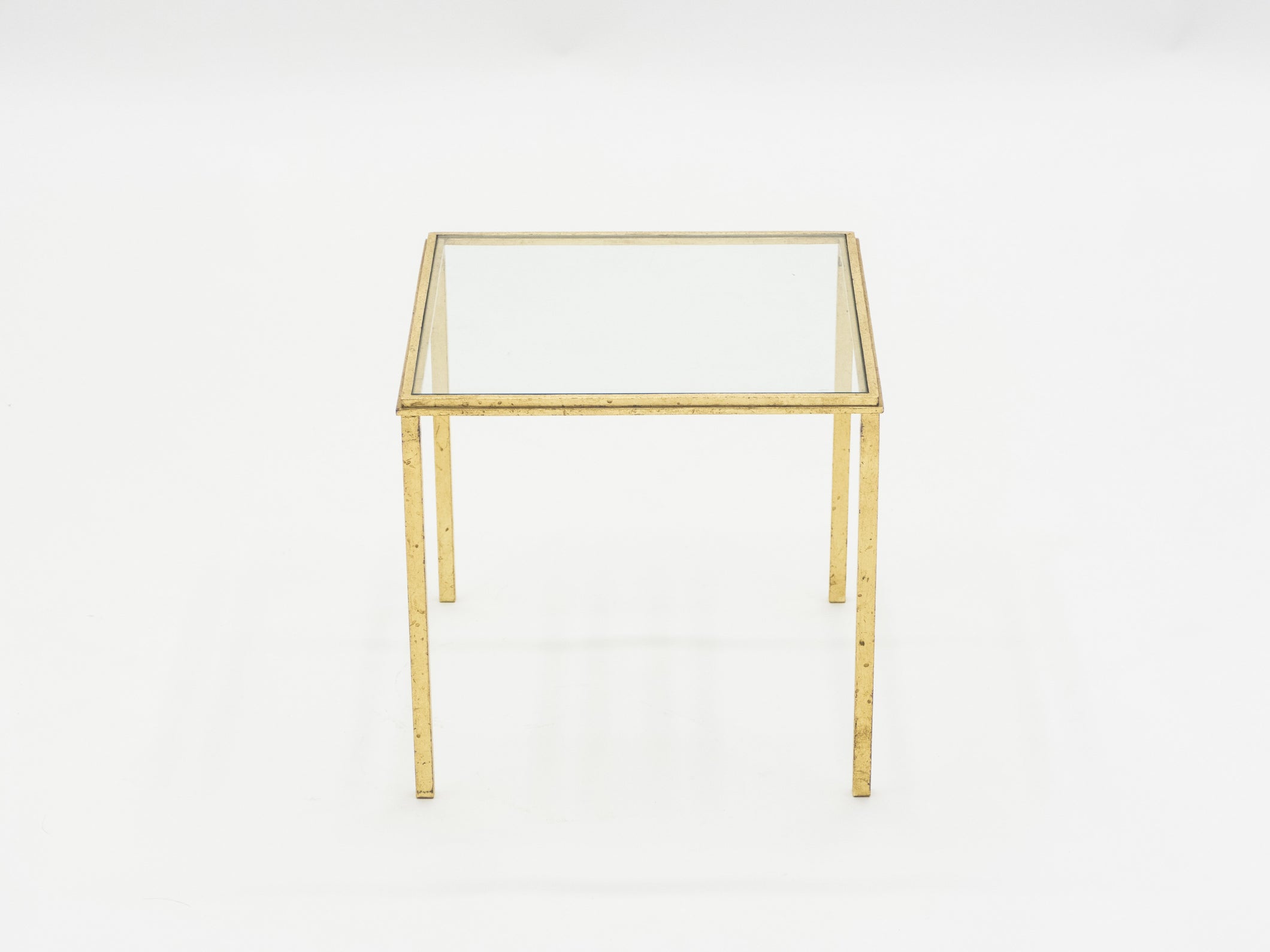 Mid-century Roger Thibier gilt wrought iron gold leaf nesting tables 1960s
