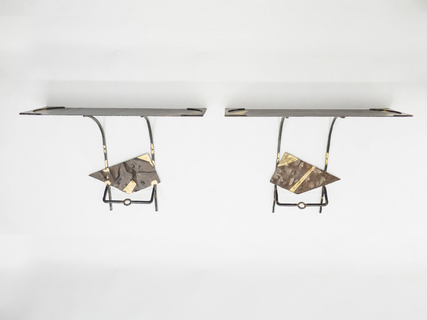 Pair of Jean-Jacques Argueyrolles console tables Wrought Iron Gold Leaf 1990