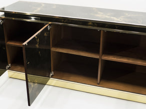 Rare golden lacquer and brass Maison Jansen sideboard 1970s