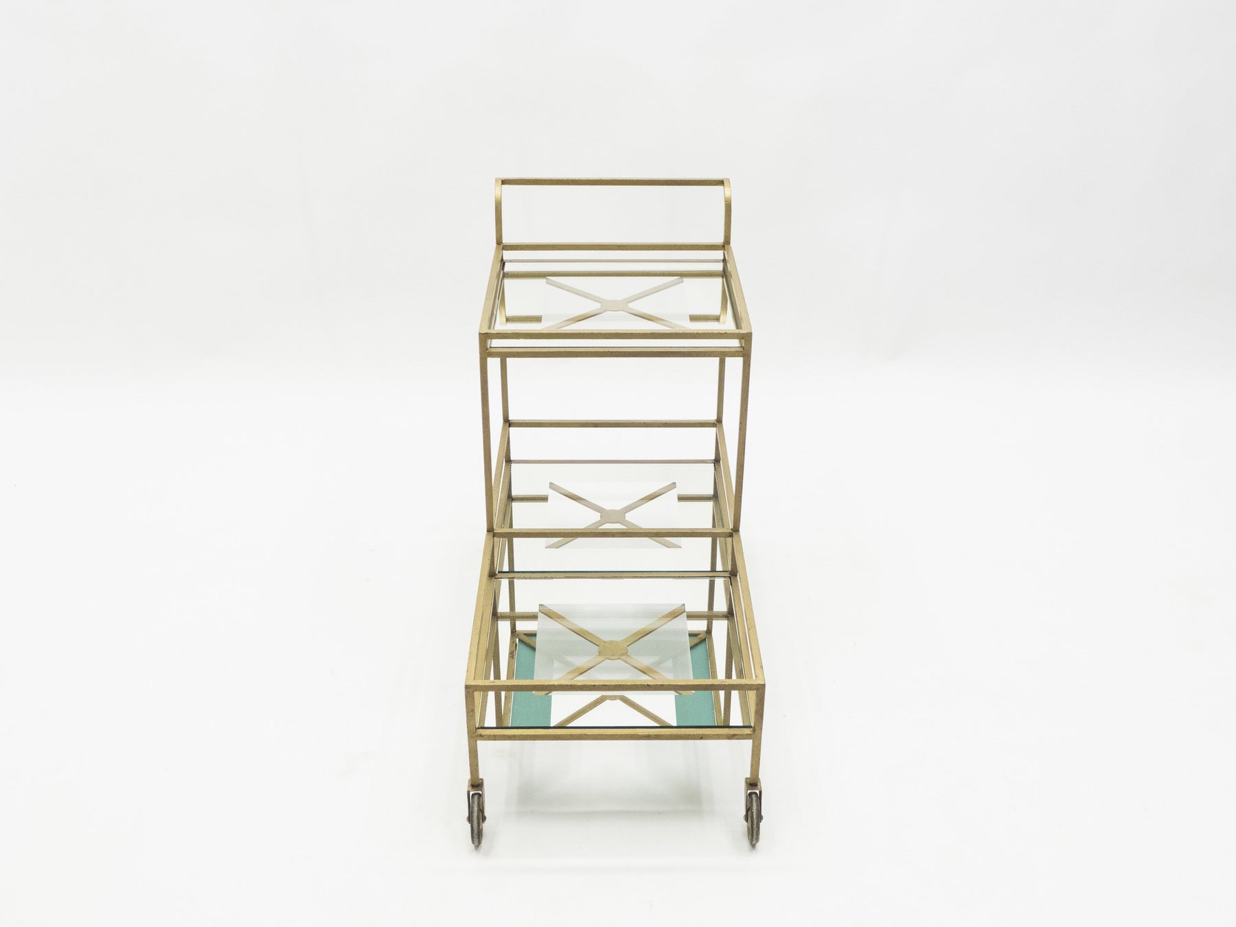 Jean Royère serving trolley gilded metal mirrored glass 1950