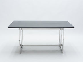 Italian Mid-century black lacquer chrome extending console table 1970s