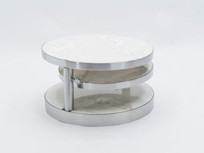 French Maison Mercier Three-tier marble swivel coffee table 1970s