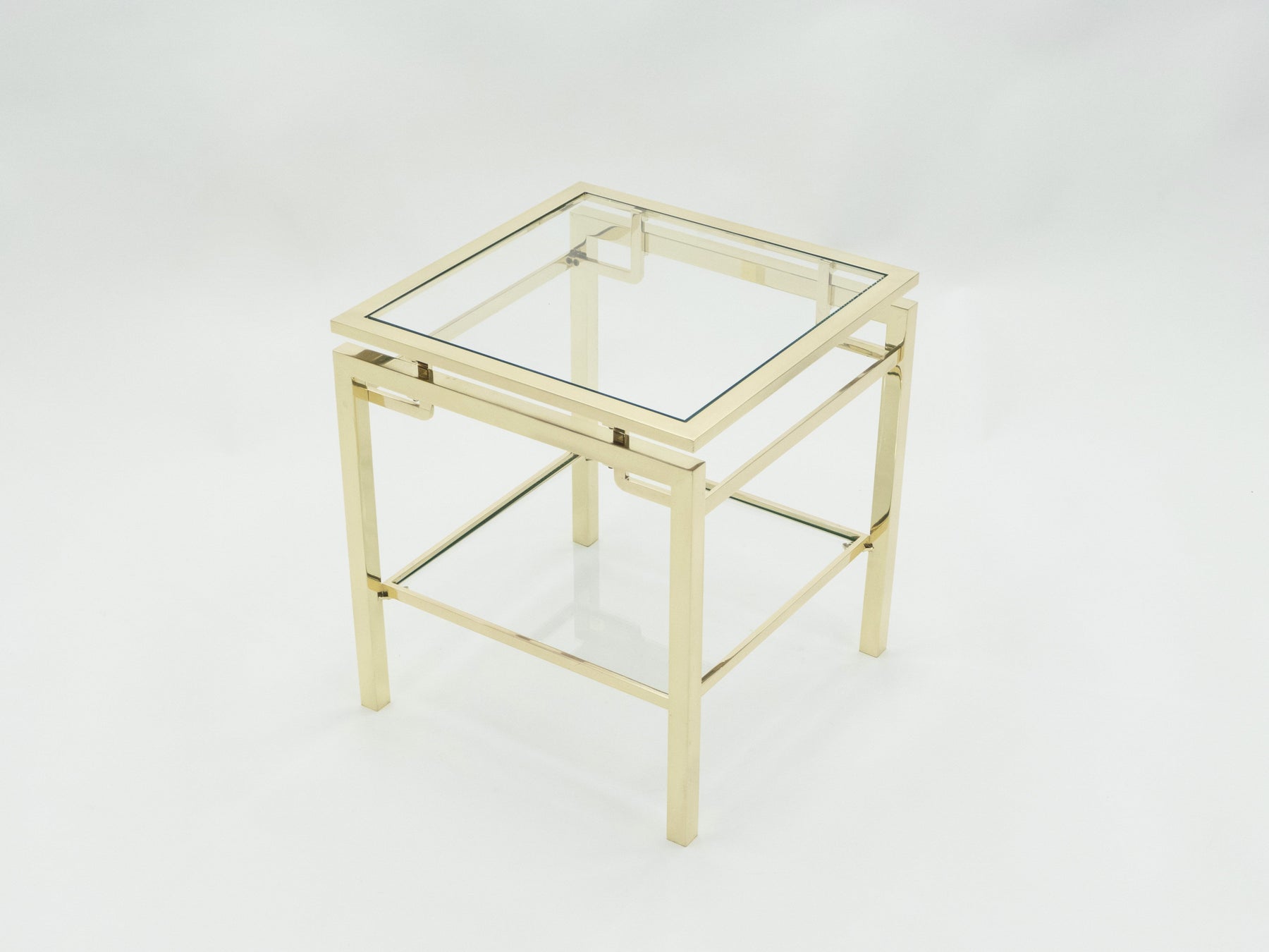 French Brass two-tier end tables Guy Lefevre for Maison Jansen 1970s
