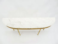 Unique Italian brass goatskin marble console table by Giuseppe Anzani 1950s