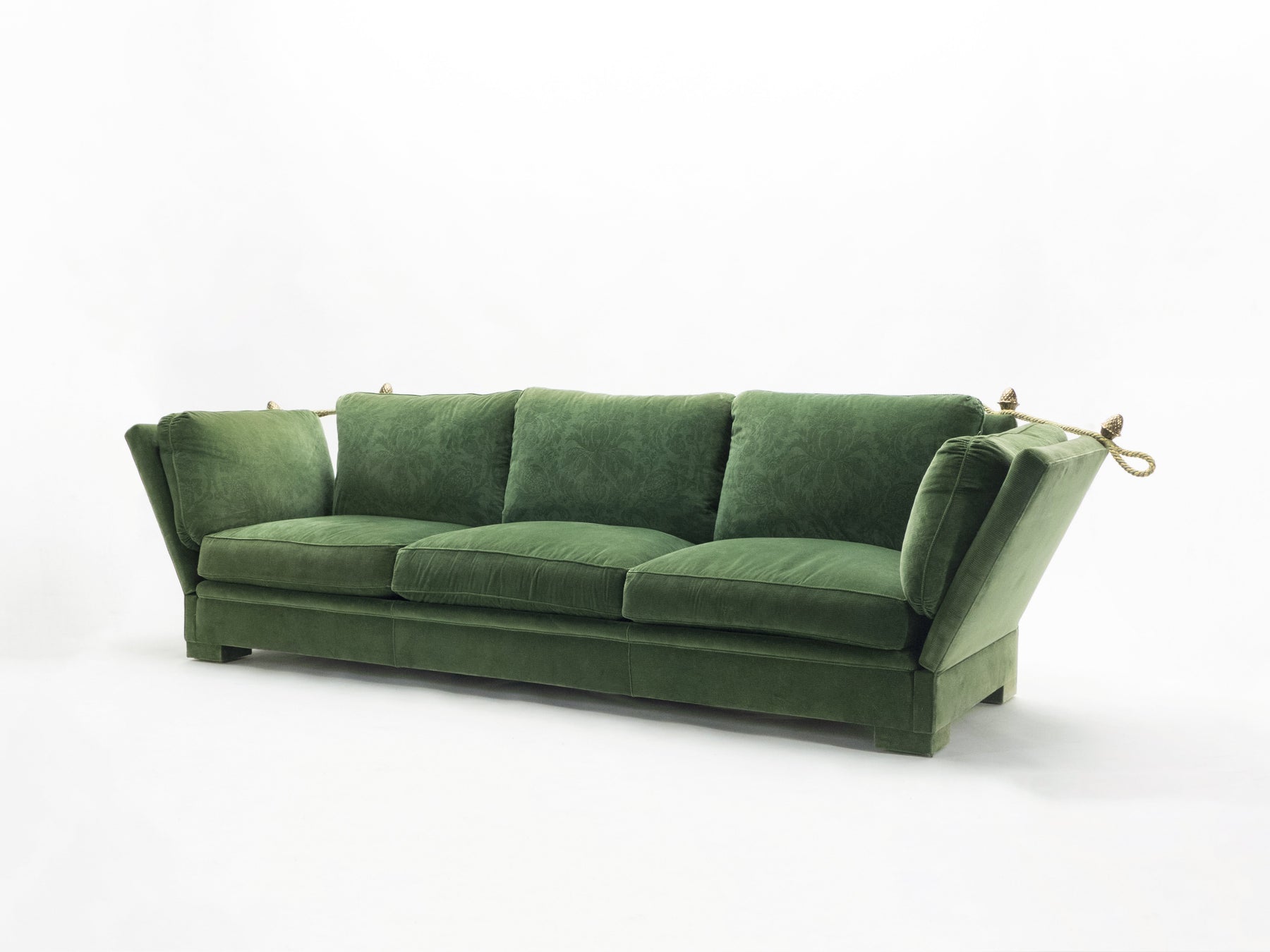 Pair of large Neoclassical Maison Jansen sofas original green velvet 1970s