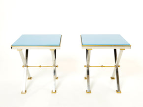 Pair of Jean Charles lacquered chrome brass end tables 1970s