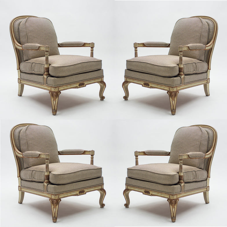 Rare neoclassical set of 4 armchairs signed By Maurice Hirsch 1970s