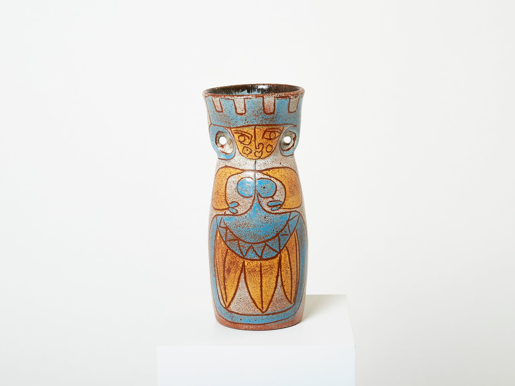 Rare Mid Century Large French Accolay ceramic totem vase 1950s